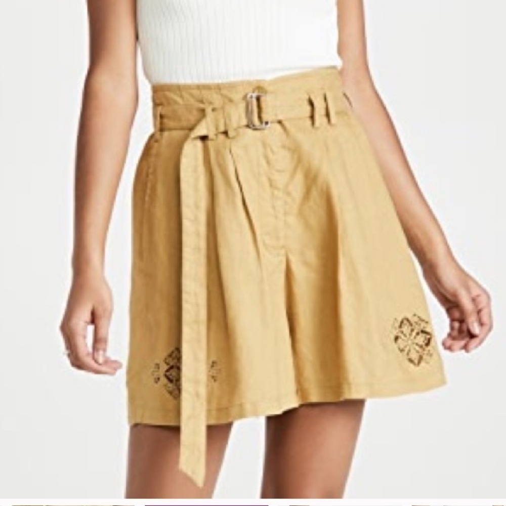 Rebecca Taylor 100% linen embroidered belted pleated shorts 10